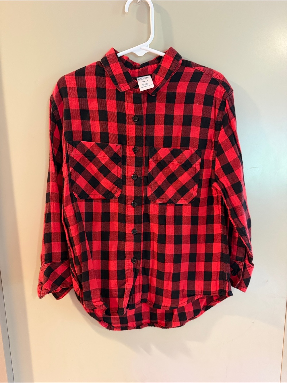 Arizona Jean Company Red and Black Plaid Button-Down Shirt